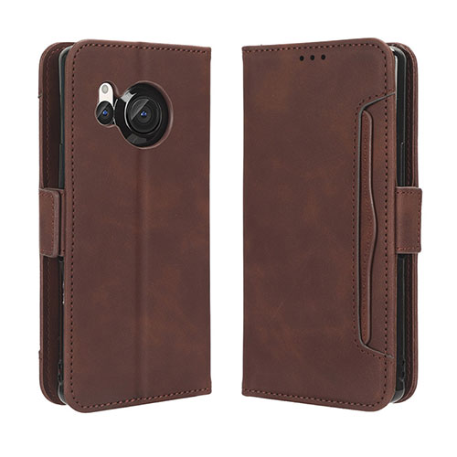 Leather Case Stands Flip Cover Holder BY3 for Sharp Aquos R8 Brown