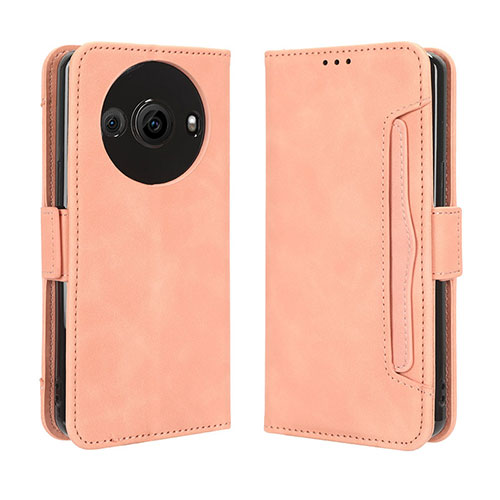 Leather Case Stands Flip Cover Holder BY3 for Sharp Aquos R8 Pro Pink