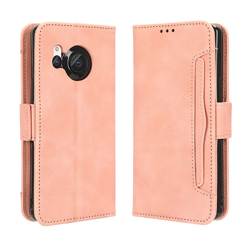 Leather Case Stands Flip Cover Holder BY3 for Sharp Aquos R8s Pink