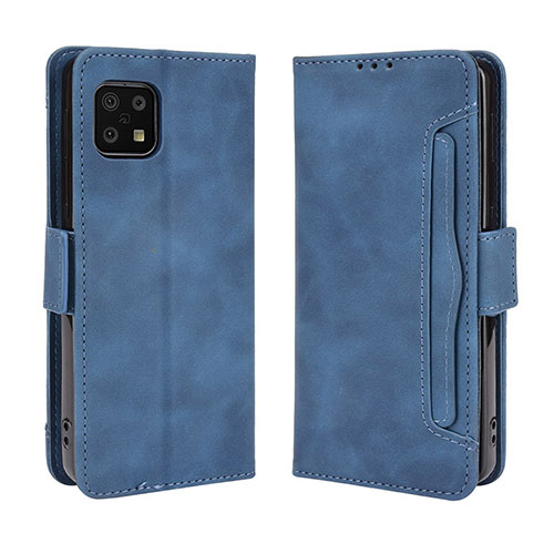 Leather Case Stands Flip Cover Holder BY3 for Sharp Aquos Sense6 Blue