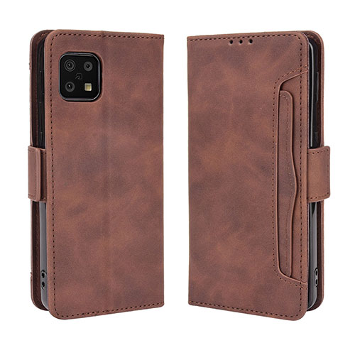 Leather Case Stands Flip Cover Holder BY3 for Sharp Aquos Sense6 Brown