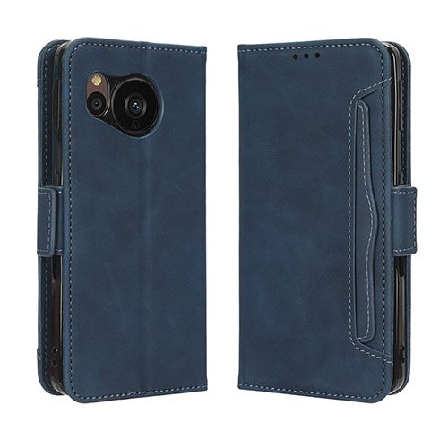 Leather Case Stands Flip Cover Holder BY3 for Sharp Aquos Sense7 Blue