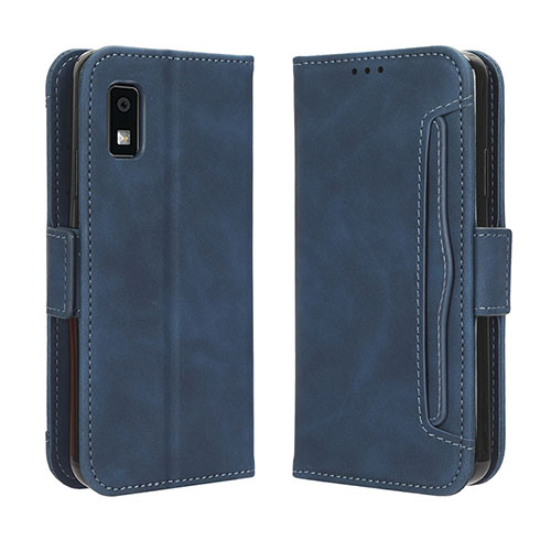 Leather Case Stands Flip Cover Holder BY3 for Sharp Aquos wish3 Blue