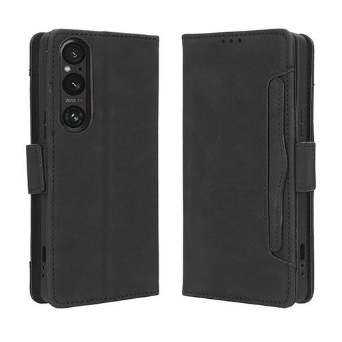 Leather Case Stands Flip Cover Holder BY3 for Sony Xperia 1 V Black