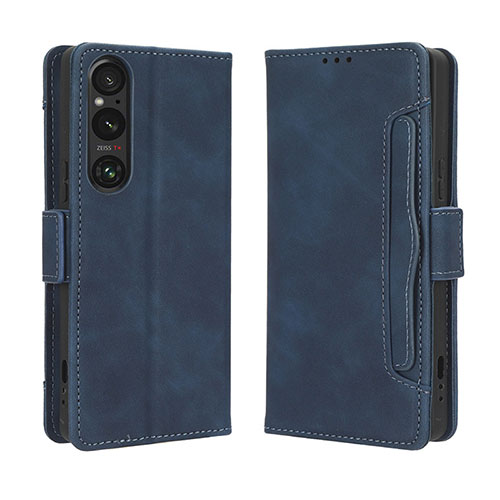 Leather Case Stands Flip Cover Holder BY3 for Sony Xperia 1 V Blue