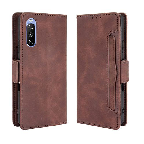 Leather Case Stands Flip Cover Holder BY3 for Sony Xperia 10 III Lite Brown