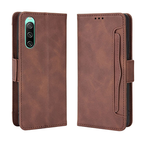 Leather Case Stands Flip Cover Holder BY3 for Sony Xperia 10 IV Brown