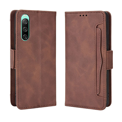 Leather Case Stands Flip Cover Holder BY3 for Sony Xperia 10 IV SO-52C Brown