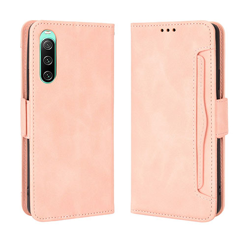 Leather Case Stands Flip Cover Holder BY3 for Sony Xperia 10 IV SOG07 Pink