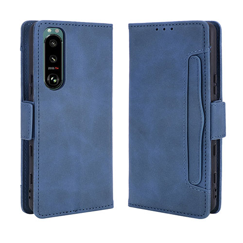 Leather Case Stands Flip Cover Holder BY3 for Sony Xperia 5 III SO-53B Blue