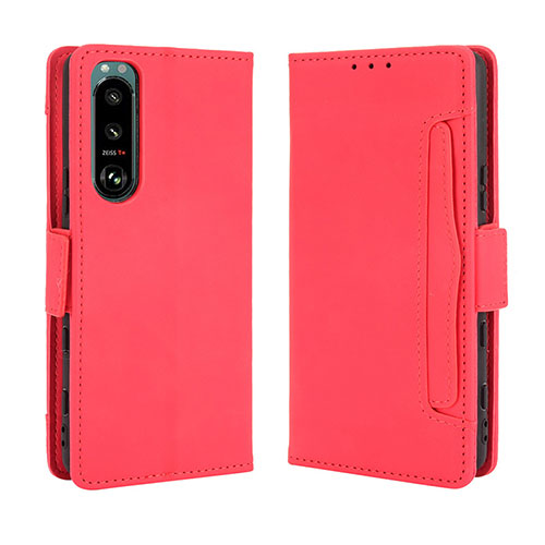 Leather Case Stands Flip Cover Holder BY3 for Sony Xperia 5 III SO-53B Red