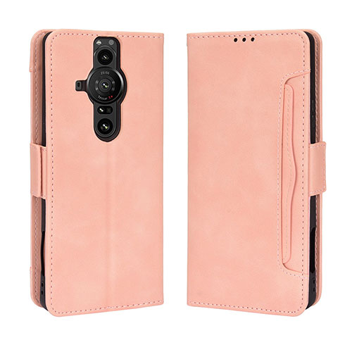 Leather Case Stands Flip Cover Holder BY3 for Sony Xperia PRO-I Pink