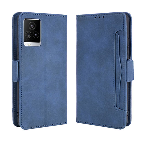 Leather Case Stands Flip Cover Holder BY3 for Vivo iQOO 7 5G Blue