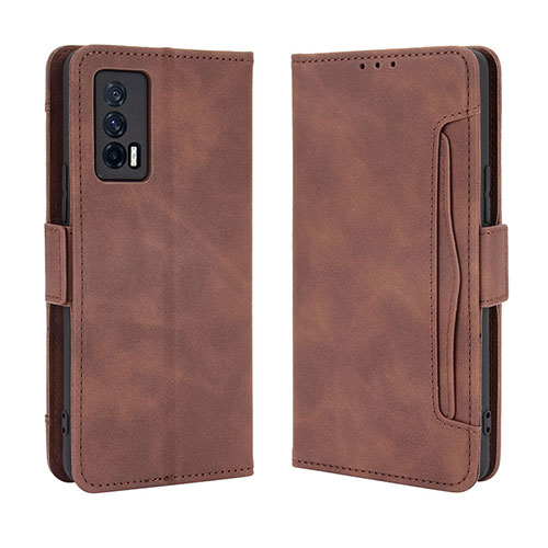 Leather Case Stands Flip Cover Holder BY3 for Vivo iQOO 7 India 5G Brown