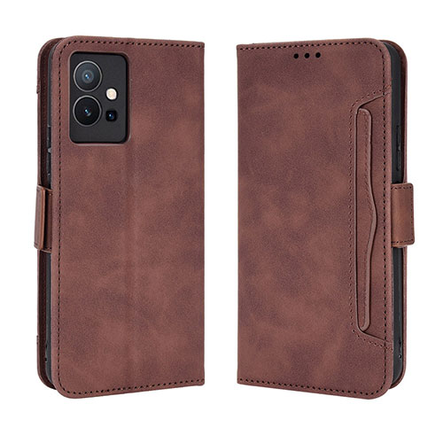 Leather Case Stands Flip Cover Holder BY3 for Vivo iQOO Z6 5G Brown