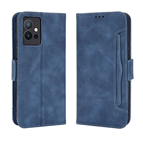 Leather Case Stands Flip Cover Holder BY3 for Vivo T1 5G India Blue