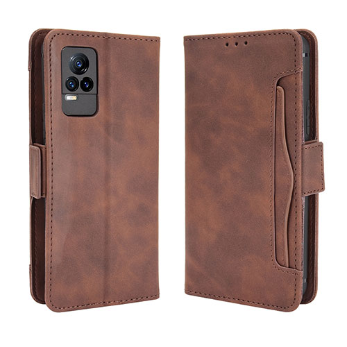 Leather Case Stands Flip Cover Holder BY3 for Vivo V21e 4G Brown