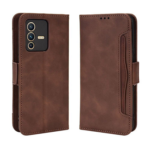 Leather Case Stands Flip Cover Holder BY3 for Vivo V23 5G Brown