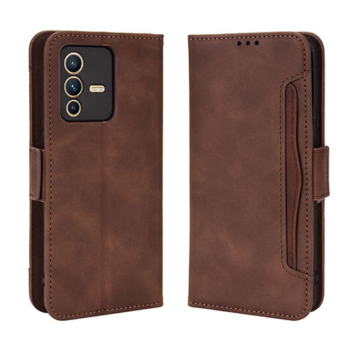 Leather Case Stands Flip Cover Holder BY3 for Vivo V23 Pro 5G Brown