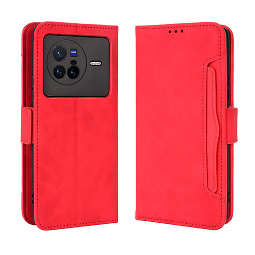 Leather Case Stands Flip Cover Holder BY3 for Vivo X80 5G Red