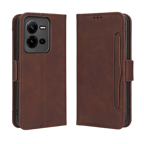 Leather Case Stands Flip Cover Holder BY3 for Vivo X80 Lite 5G Brown