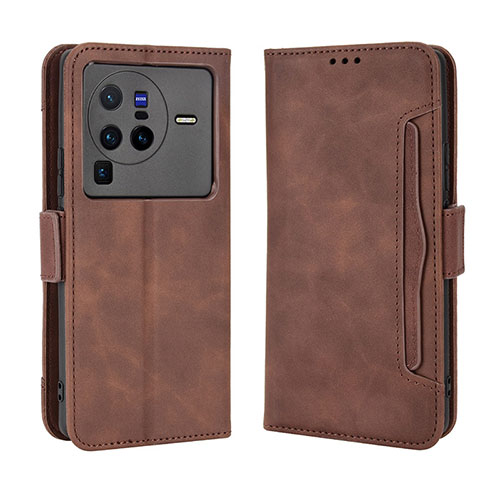 Leather Case Stands Flip Cover Holder BY3 for Vivo X80 Pro 5G Brown