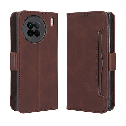 Leather Case Stands Flip Cover Holder BY3 for Vivo X90 5G Brown