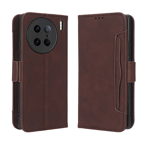 Leather Case Stands Flip Cover Holder BY3 for Vivo X90 Pro 5G Brown