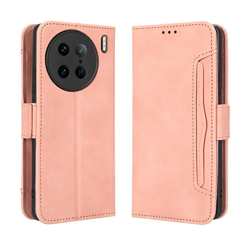 Leather Case Stands Flip Cover Holder BY3 for Vivo X90 Pro 5G Pink