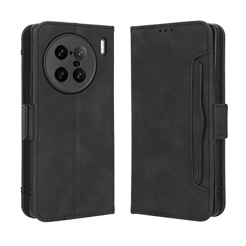 Leather Case Stands Flip Cover Holder BY3 for Vivo X90 Pro+ Plus 5G Black