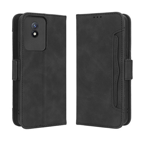 Leather Case Stands Flip Cover Holder BY3 for Vivo Y02 Black