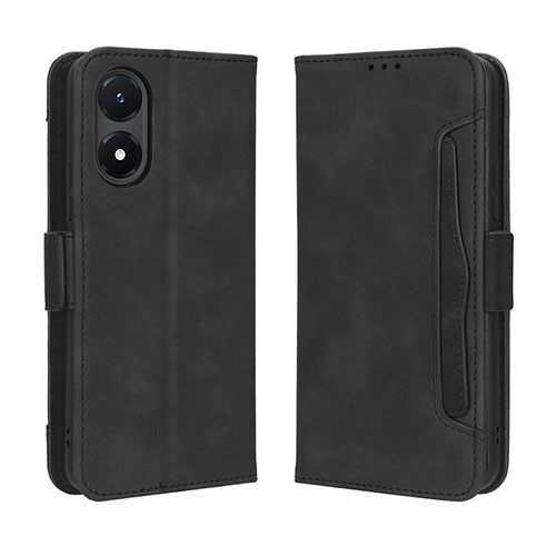 Leather Case Stands Flip Cover Holder BY3 for Vivo Y02S Black