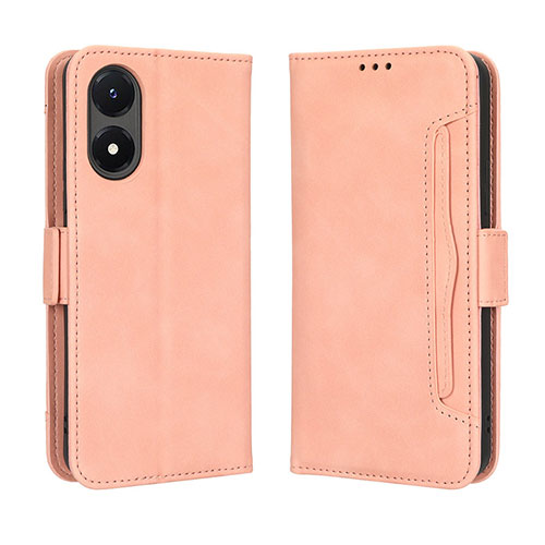 Leather Case Stands Flip Cover Holder BY3 for Vivo Y02S Pink