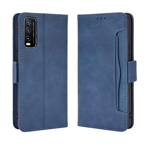 Leather Case Stands Flip Cover Holder BY3 for Vivo Y12A Blue