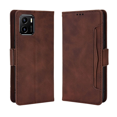 Leather Case Stands Flip Cover Holder BY3 for Vivo Y15C Brown