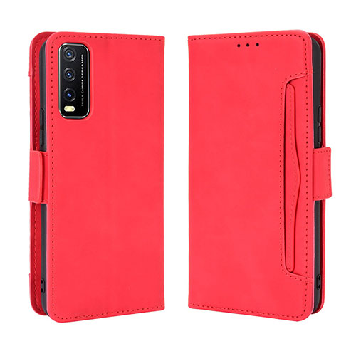 Leather Case Stands Flip Cover Holder BY3 for Vivo Y20a Red