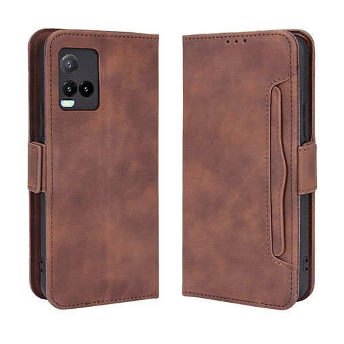 Leather Case Stands Flip Cover Holder BY3 for Vivo Y21a Brown