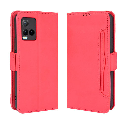 Leather Case Stands Flip Cover Holder BY3 for Vivo Y21a Red