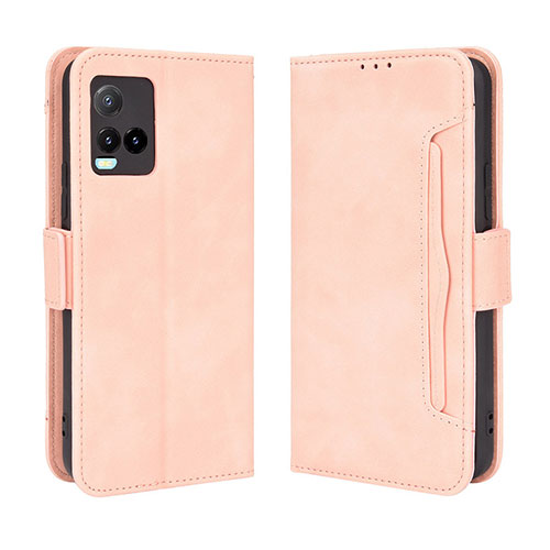 Leather Case Stands Flip Cover Holder BY3 for Vivo Y21G Pink