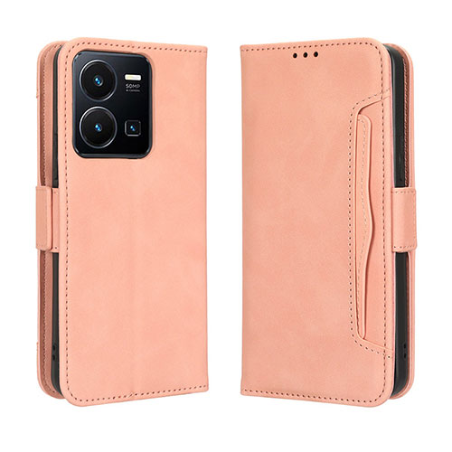 Leather Case Stands Flip Cover Holder BY3 for Vivo Y35 4G Pink