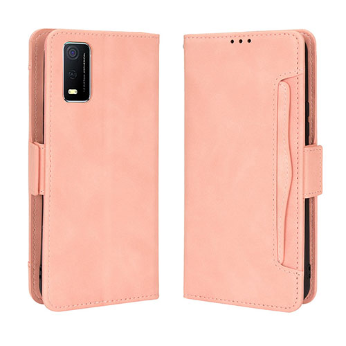 Leather Case Stands Flip Cover Holder BY3 for Vivo Y3s (2021) Pink