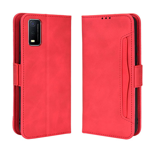 Leather Case Stands Flip Cover Holder BY3 for Vivo Y3s (2021) Red