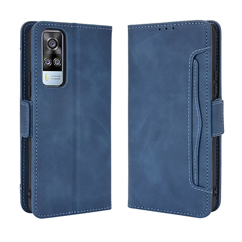 Leather Case Stands Flip Cover Holder BY3 for Vivo Y51 (2021) Blue