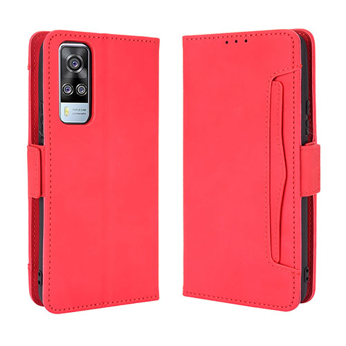 Leather Case Stands Flip Cover Holder BY3 for Vivo Y51 (2021) Red