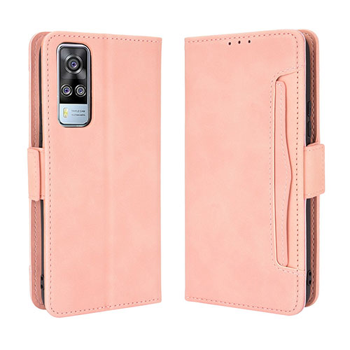 Leather Case Stands Flip Cover Holder BY3 for Vivo Y51A Pink