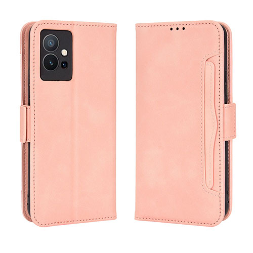 Leather Case Stands Flip Cover Holder BY3 for Vivo Y52t 5G Pink