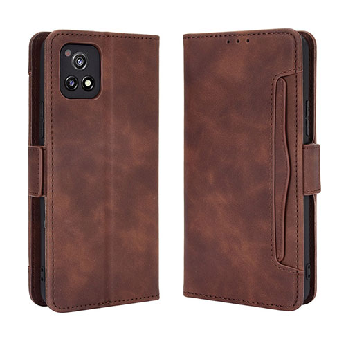 Leather Case Stands Flip Cover Holder BY3 for Vivo Y54s 5G Brown