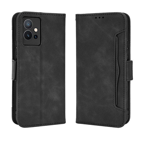 Leather Case Stands Flip Cover Holder BY3 for Vivo Y55s 5G Black