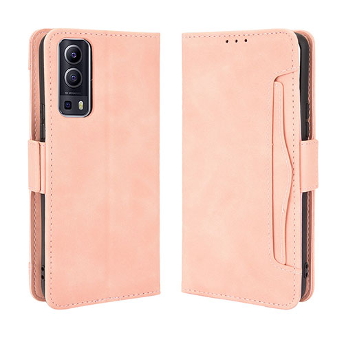 Leather Case Stands Flip Cover Holder BY3 for Vivo Y72 5G Pink