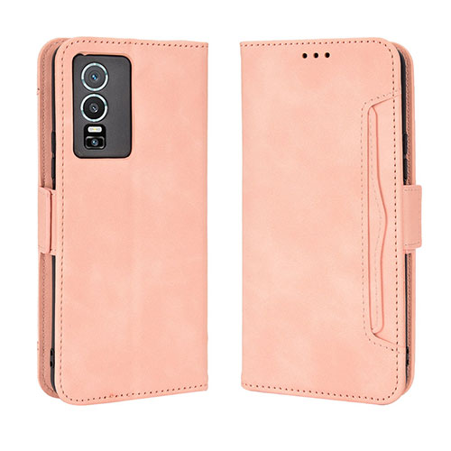 Leather Case Stands Flip Cover Holder BY3 for Vivo Y76 5G Pink